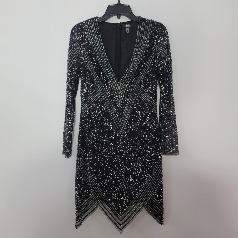 AIDAN MATTOX Sequin & Beaded Dress Size 4